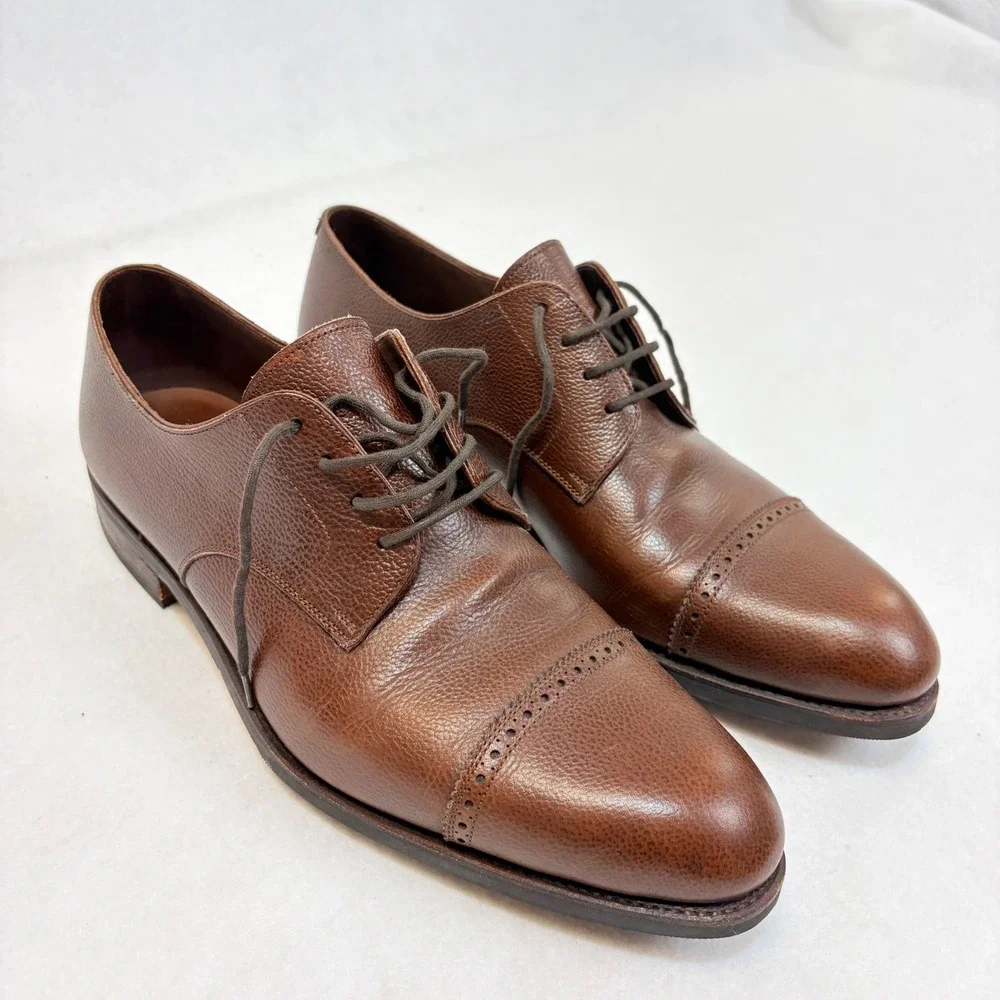 CARMINA Shoemaker Brown Pebbled Calf Rain Captoe‎ Oxford Shoes Goodyear Welted